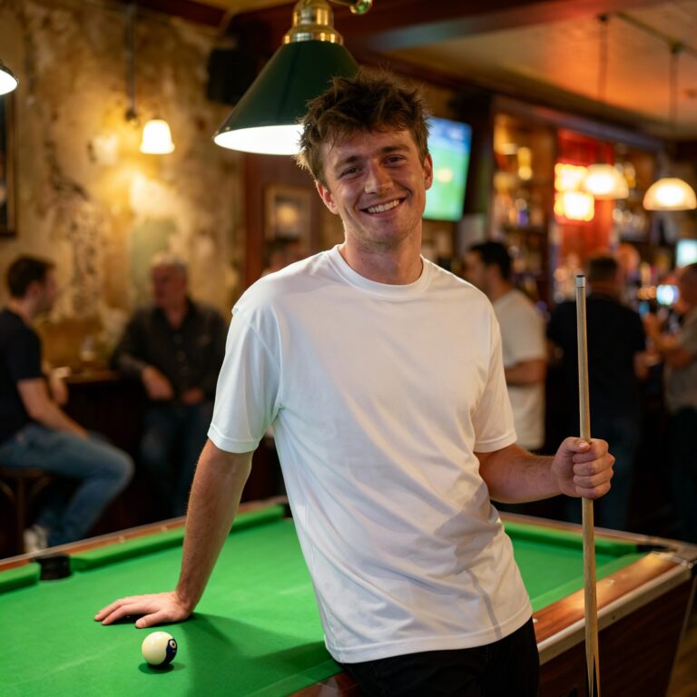 Young White Man Wearing UltraClub Men’s Cool & Dry Basic Performance T-Shirt – 8620 Mockup Template