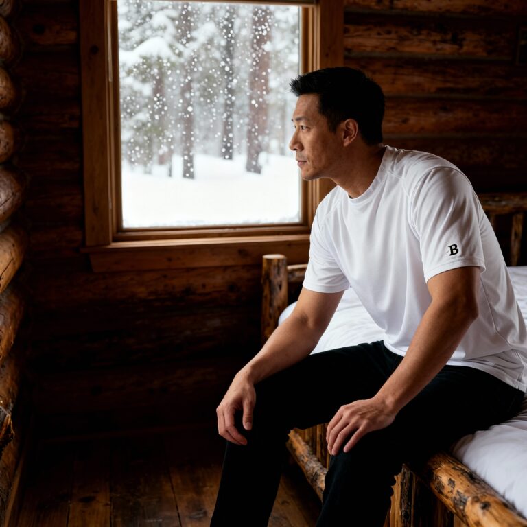 Adult Asian Man Wearing Badger Men’s B-Core Sport Shoulders T-Shirt – 4120 Mockup Template