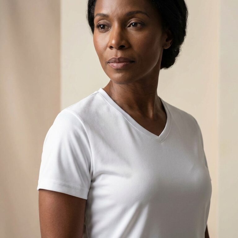 Adult Black Woman Wearing Holloway Women’s Momentum V-Neck T-Shirt – 222820 Mockup Template