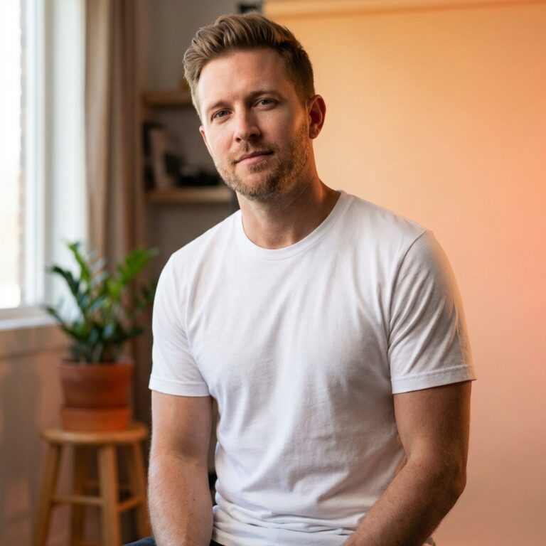 Adult White Man Wearing Next Level Men’s Cotton Long Body T-Shirt – 3602 Mockup Template