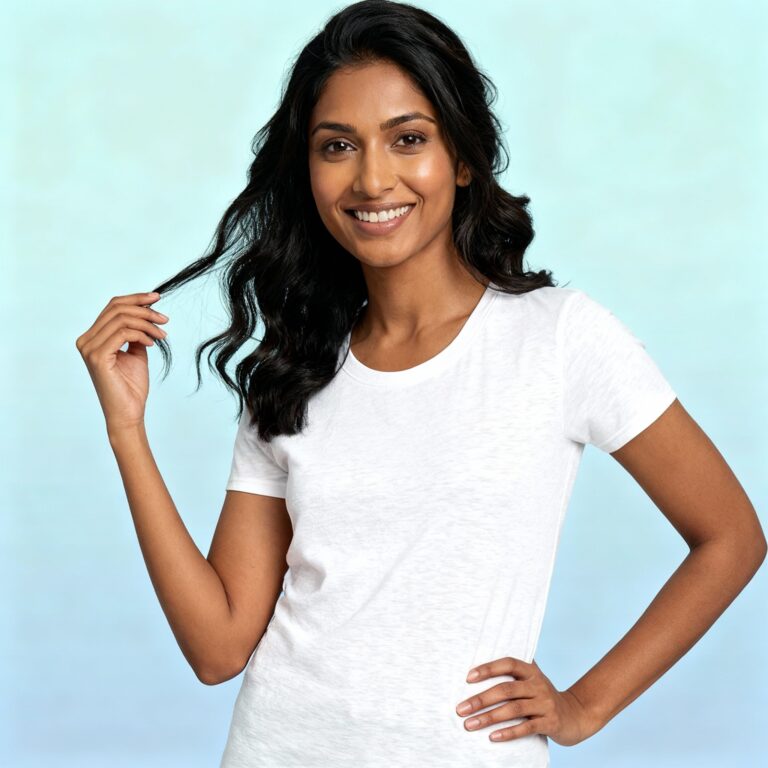 Adult Indian Woman Wearing Gildan Softstyle® Women’s Triblend T-Shirt – 6750L Mockup Template
