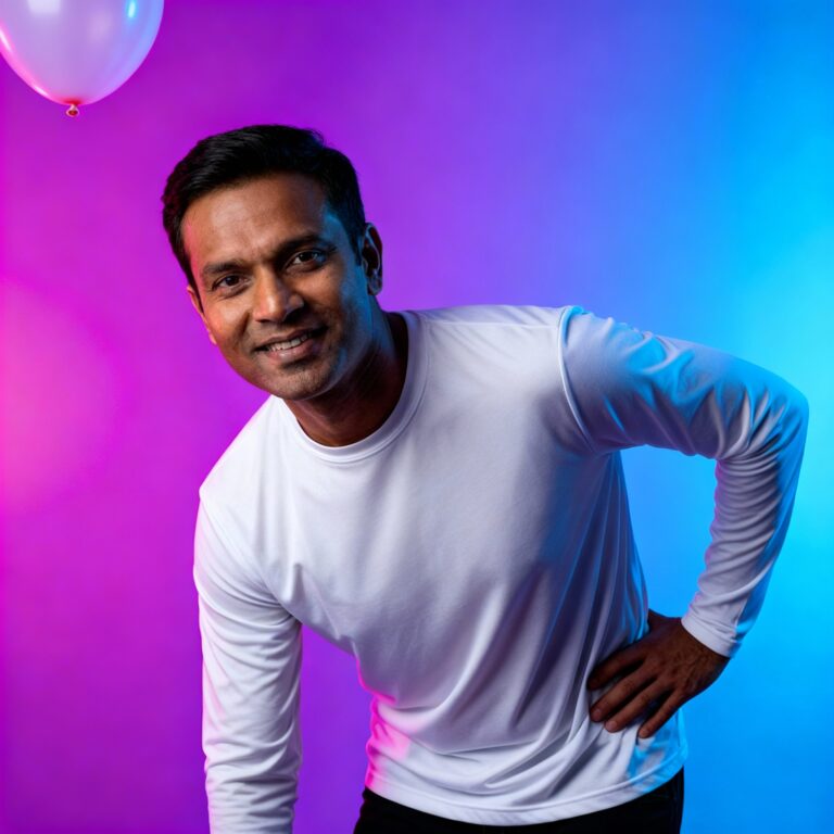 Adult Indian Man Wearing Team 365 Men’s Zone Performance Long Sleeve T-Shirt – TT11L Mockup Template