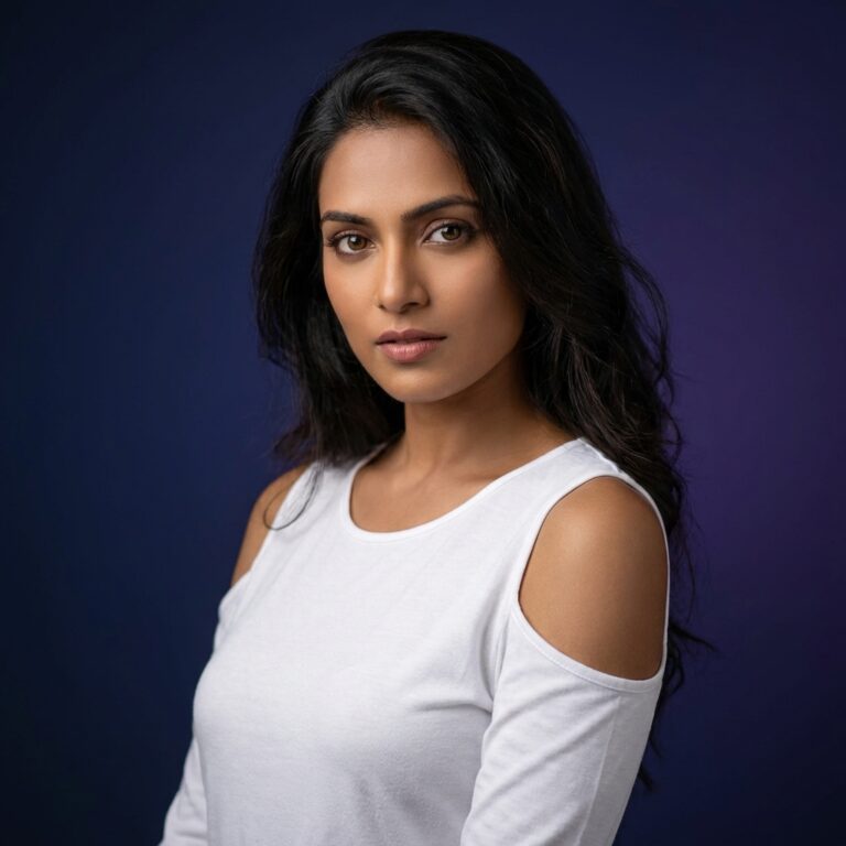 Adult Indian Woman Wearing Boxercraft Women’s Cold Shoulder Long Sleeve T-Shirt – T31 Mockup Template