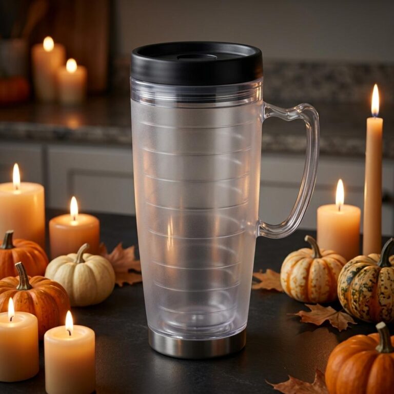Halloween Mug Mockup with Pumpkin and Candlelight Setting