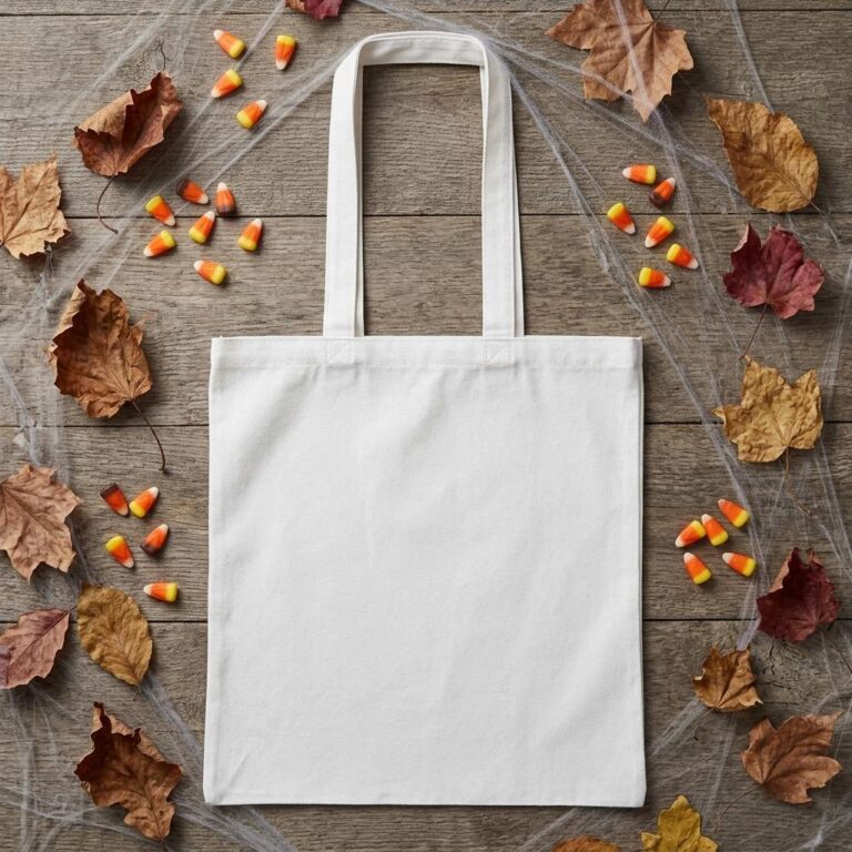 Halloween Tote Bag Mockup with Candy Corn Flat Lay Scene
