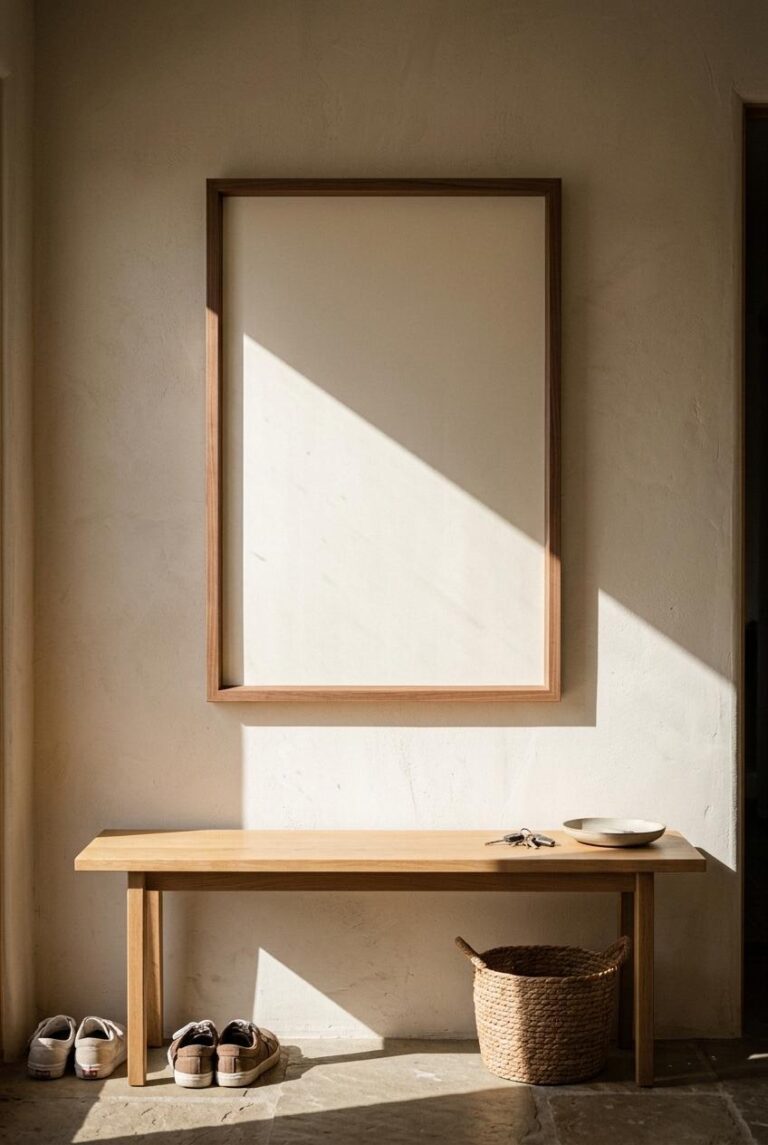 Framed Poster Mockup in a Warm Japandi Entryway