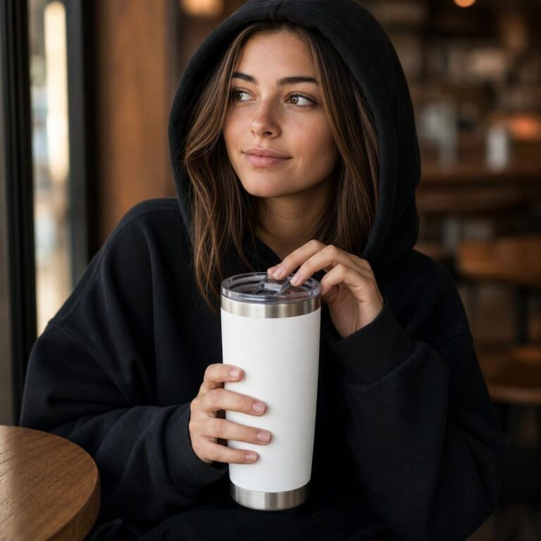 Cozy Cafe Lifestyle Tumbler Mockup - Free to Customize