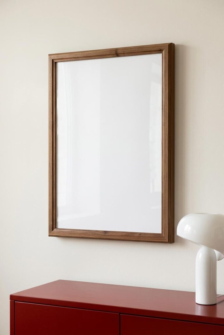 Walnut Wood Frame Wall Art Mockup - Free Interior Scene Template