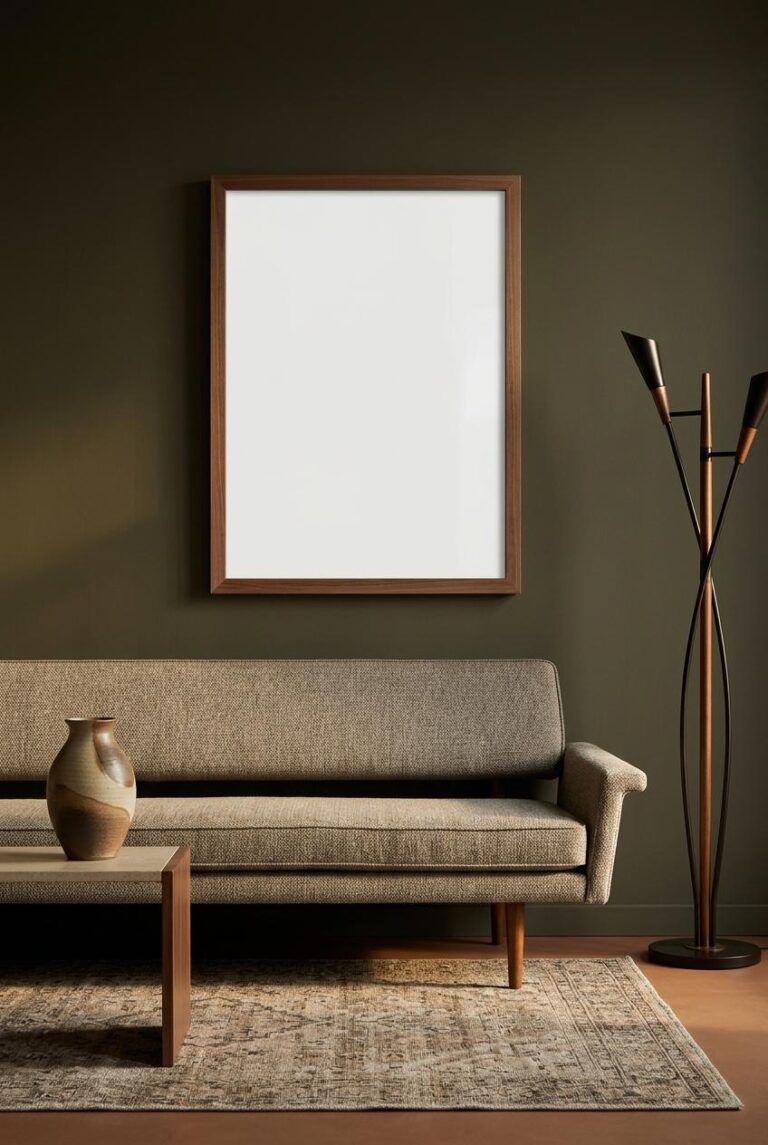Photorealistic Framed Wall Art Mockup in a Walnut Wood Frame