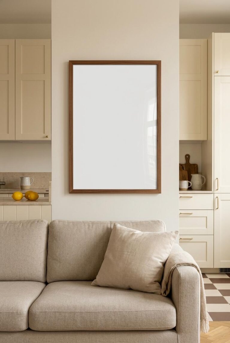 Warm Walnut Frame Wall Art Mockup - European Apartment Interior