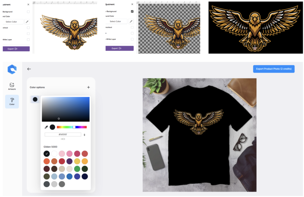 OneKlik DTF integration with Dynamic Mockups editor