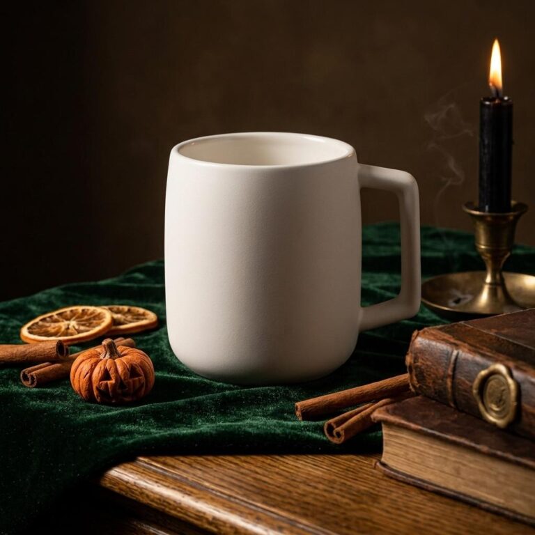 Halloween Ceramic Mug Mockup in a Gothic Apothecary Scene