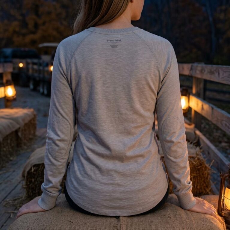 Women’s Halloween Long Sleeve Tee Mockup - Hayride Night Scene