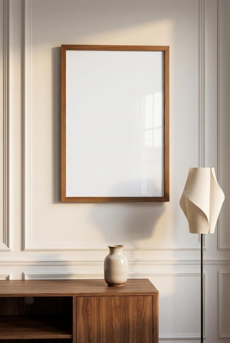 Walnut Wood Frame Poster Mockup for Interior Wall Art