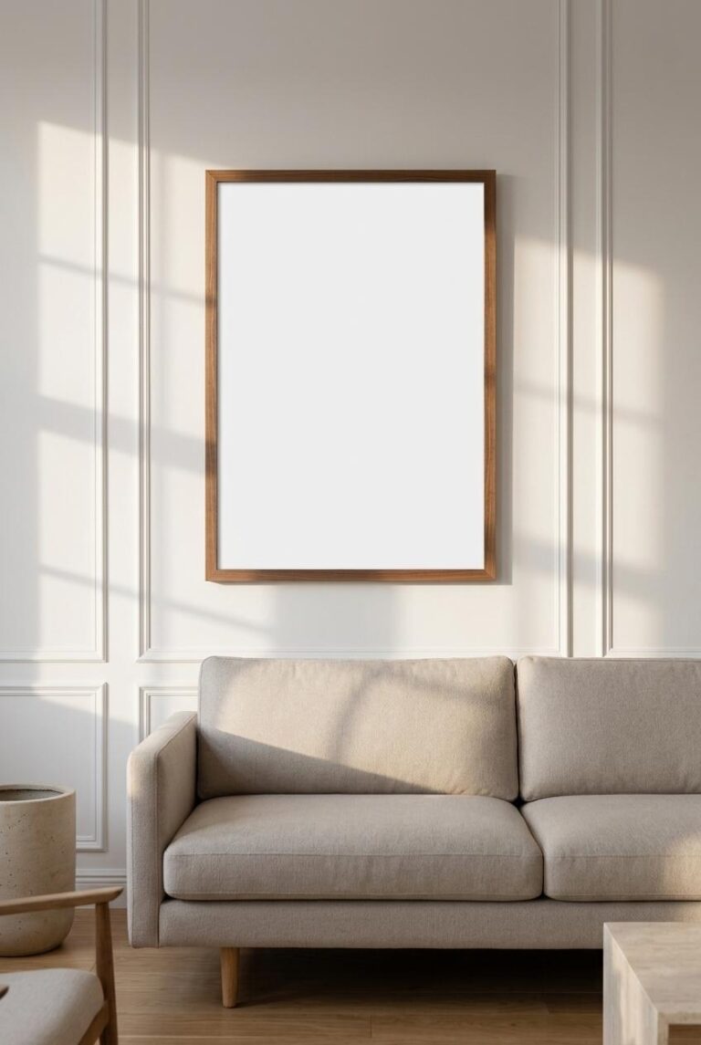 Framed Poster Mockup in a Scandinavian Living Room