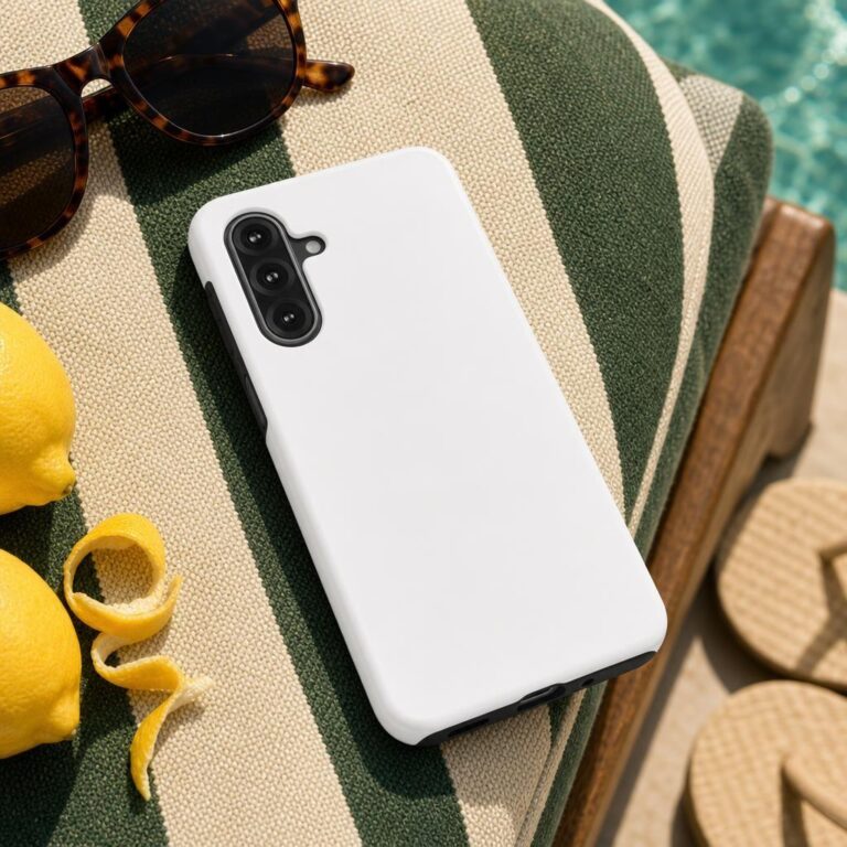 Samsung Galaxy A17 Tough Case Mockup in a Summer Poolside Scene