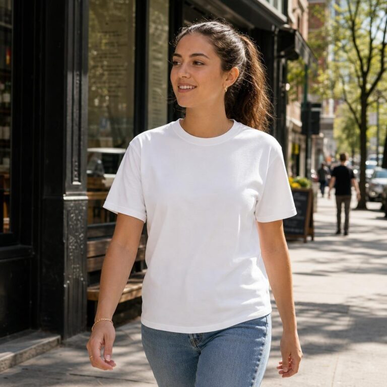 Candid Women’s Urban Lifestyle T-Shirt Mockup - Free Template
