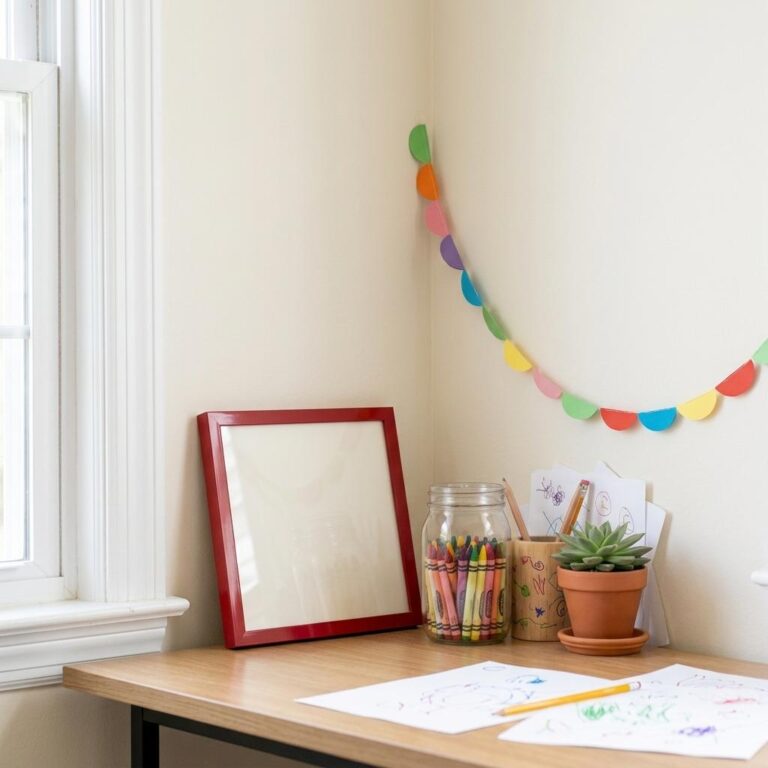 Square Framed Print Mockup for a Bright Kids Room