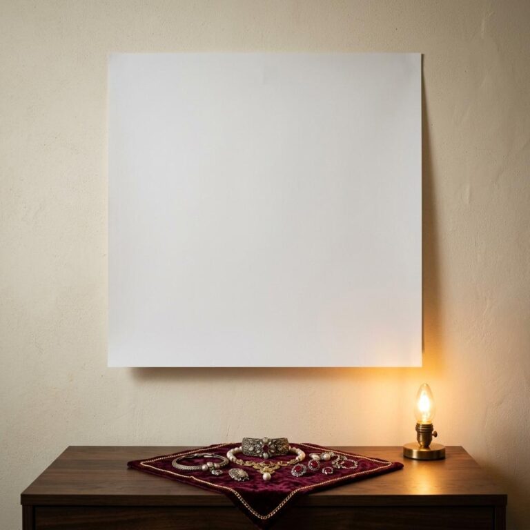 Free Square Poster Mockup with Candlelit Brooch Display