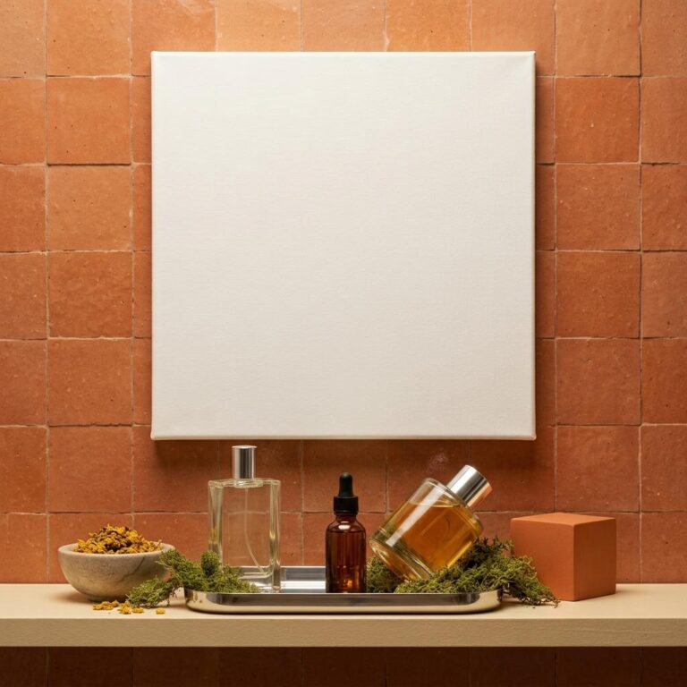 Terracotta Zellige Tile Canvas Print Mockup - Free Apothecary Still Life