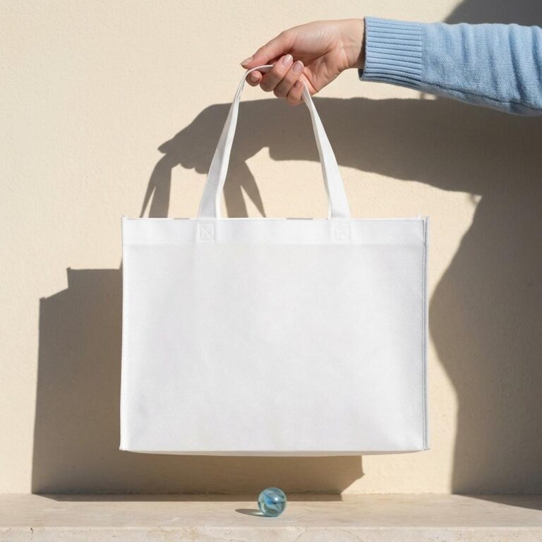Non-Woven Tote Bag Mockup with Editorial Hard-Shadow Composition