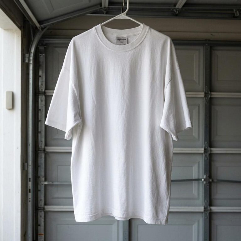Shaka Wear Drop Shoulder T-Shirt Mockup - Garage Hang Scene