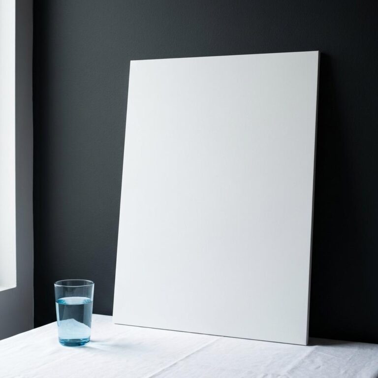 Free Dark Wall Poster Mockup with Cool Window Light and Linen