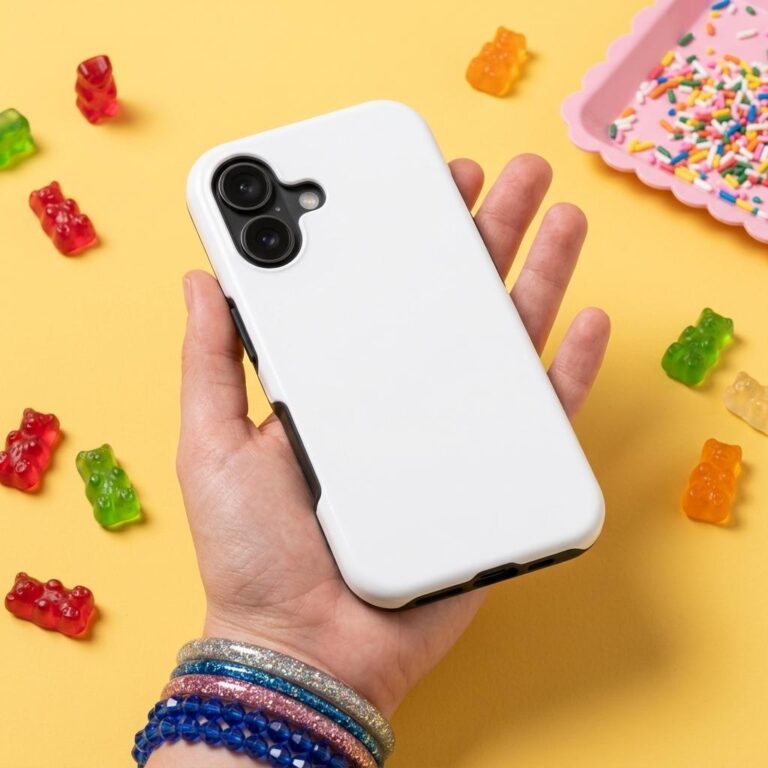 iPhone 17 Tough Case Mockup with a Candy Gummy Bear Scene
