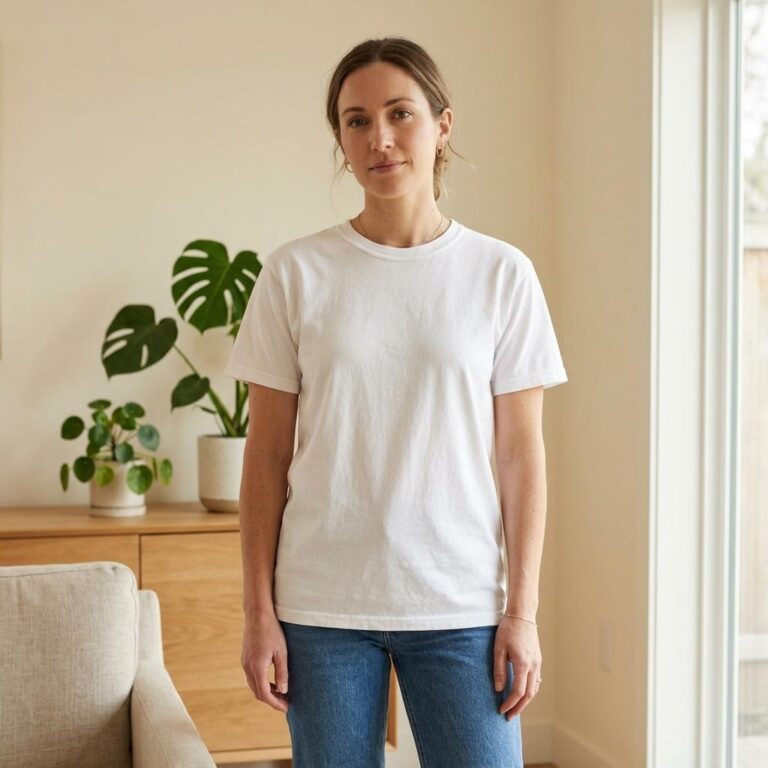 Comfort Colors 1717 Mockup - Woman in a Modern Home Setting