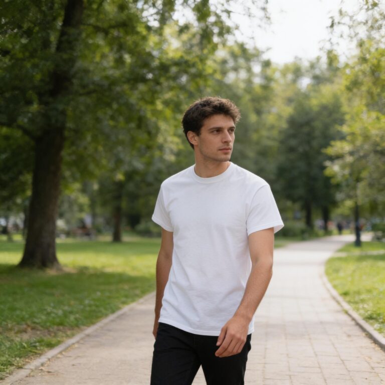 Men’s Outdoor T-Shirt Mockup - Park Lifestyle Scene