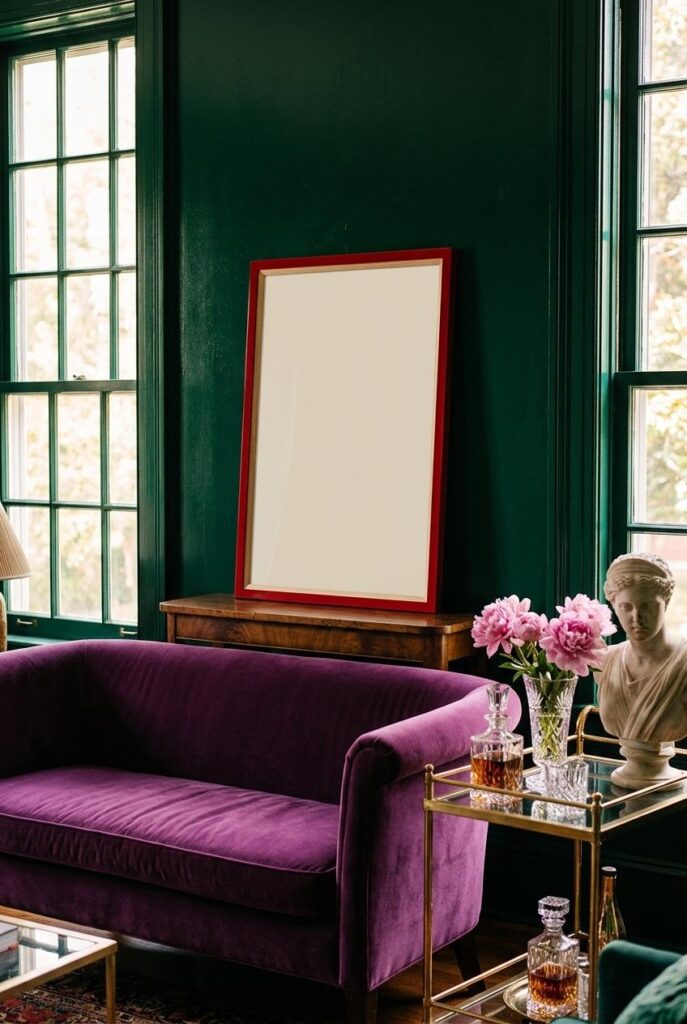 Framed Poster Mockup in a Jewel-Toned Maximalist Interior