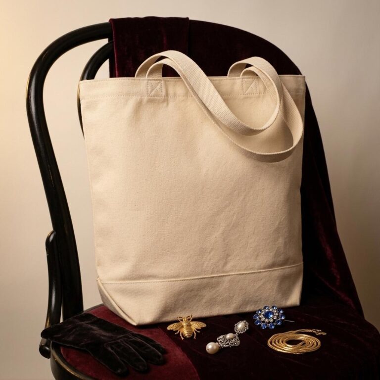 Large Cotton Canvas Tote Bag Mockup with Dark Academia Vintage Styling