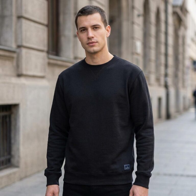 Urban On-Model Black Crewneck Sweatshirt Mockup