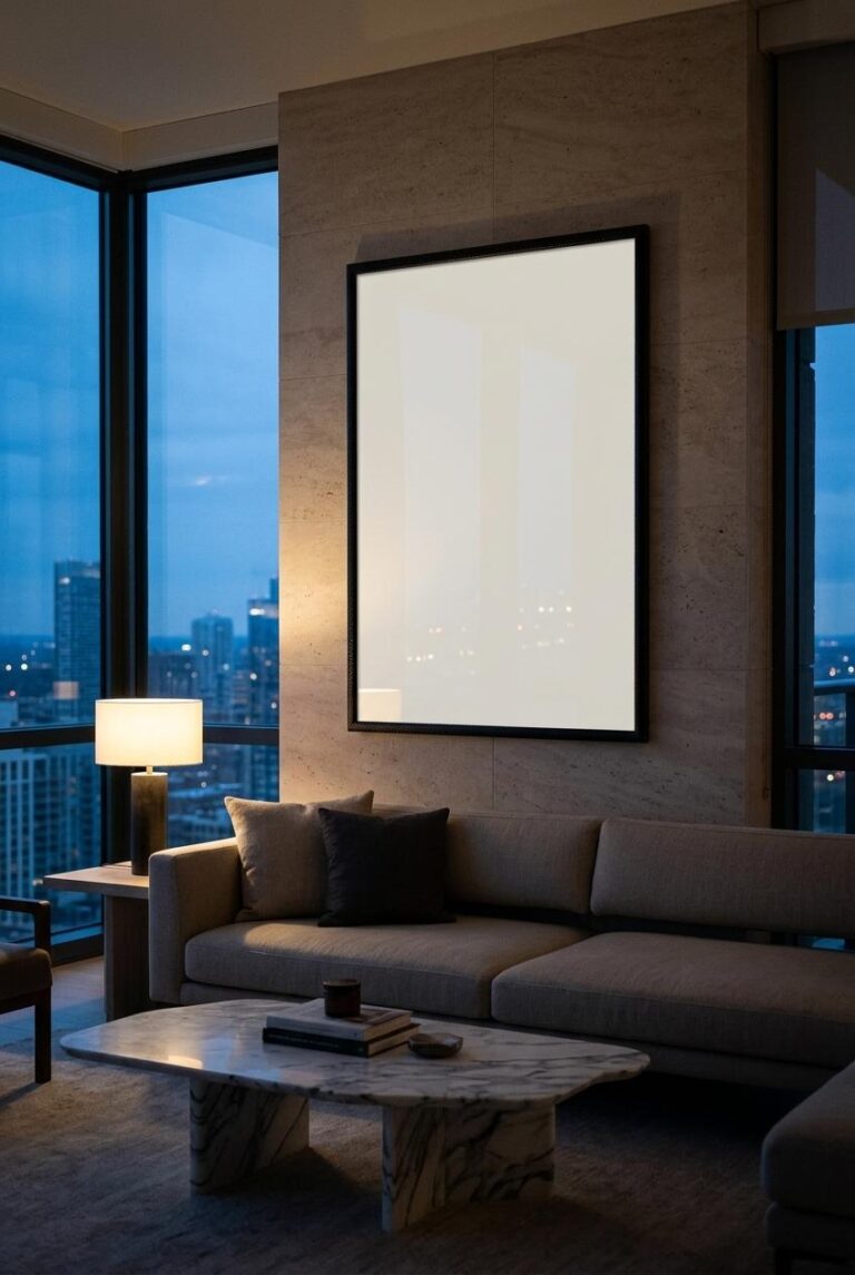 Dark Interior Framed Poster Mockup for Luxury Art Previews