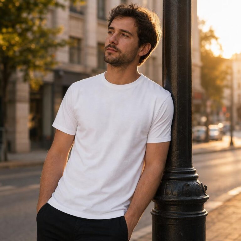 Golden Hour City Street T-Shirt Mockup for Men