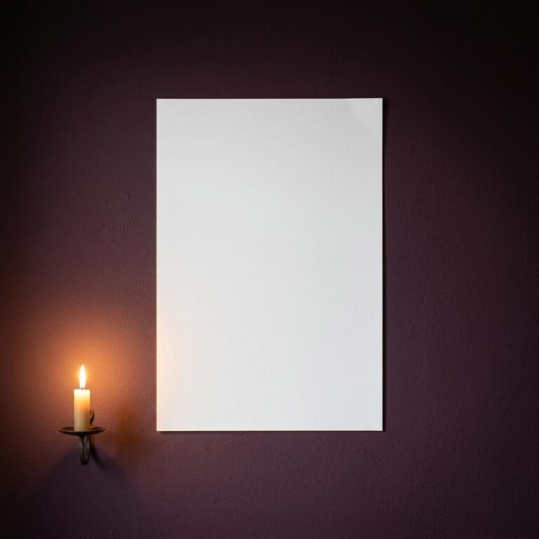 24×36 Vertical Poster Mockup with a Candlelit Plum-Burgundy Wall