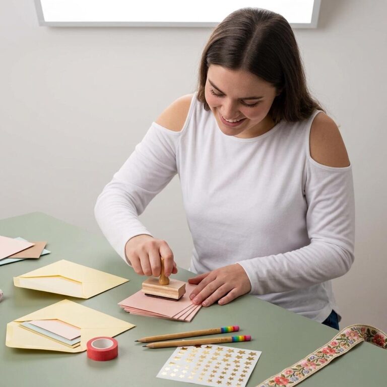 Cold Shoulder Long Sleeve Tee Mockup in a Craft Desk Scene