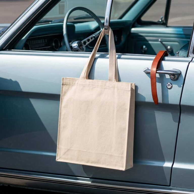 Vintage Car Canvas Tote Bag Mockup, Free Online