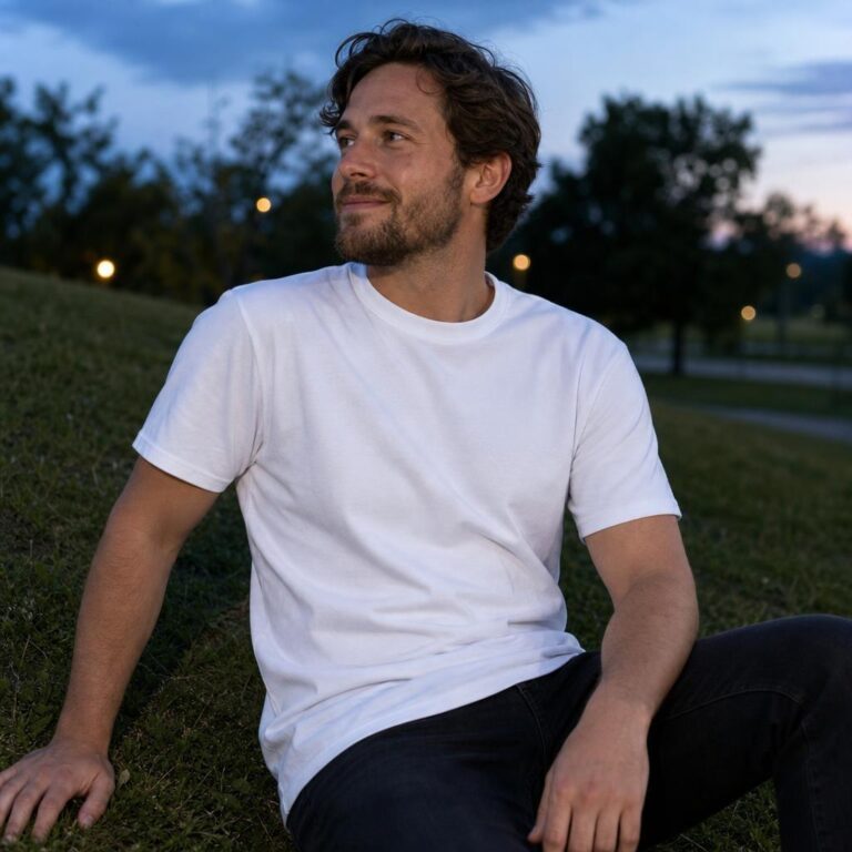 Men’s Outdoor T-Shirt Mockup - Evening Park at Blue Hour