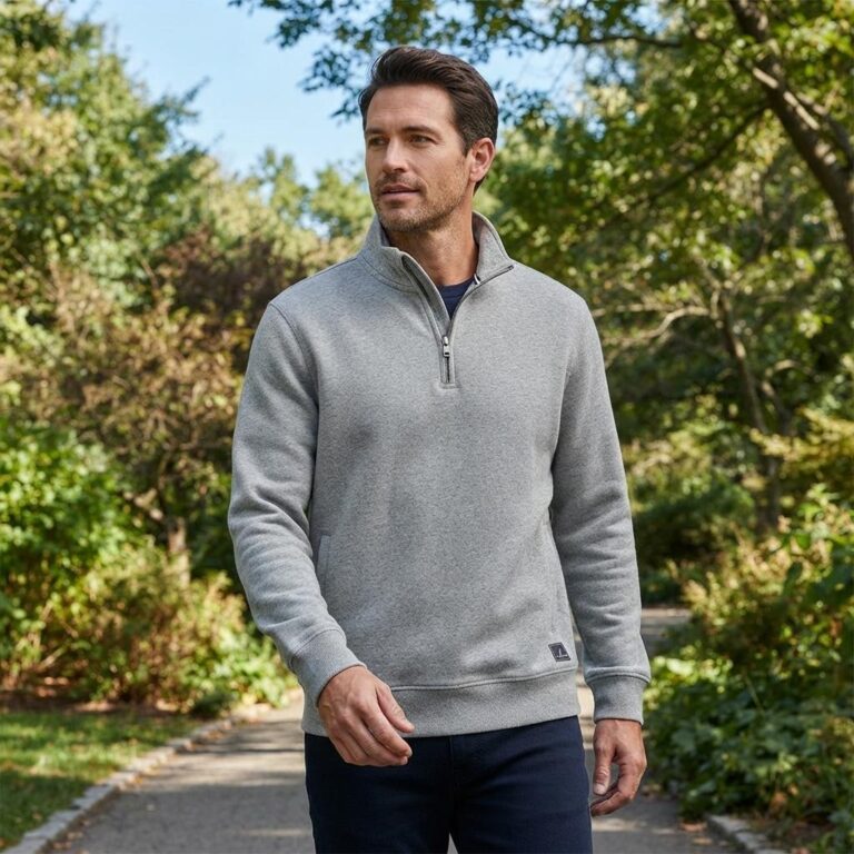 Men’s Quarter-Zip Sweatshirt Mockup - Outdoor Park Lifestyle