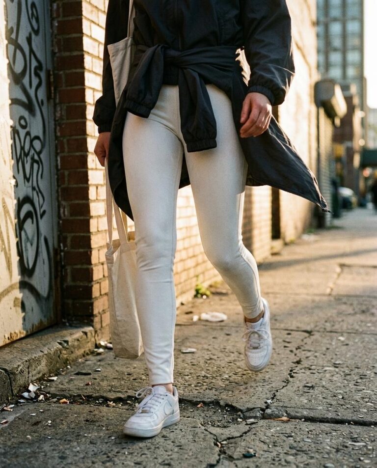All-Over Print Leggings Mockup in a Candid Street Style Shot