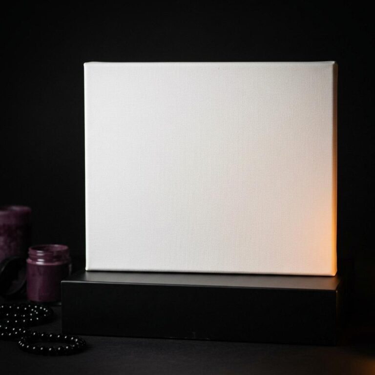 Gothic Canvas Wrap Mockup with Candlelit Dark Plinth