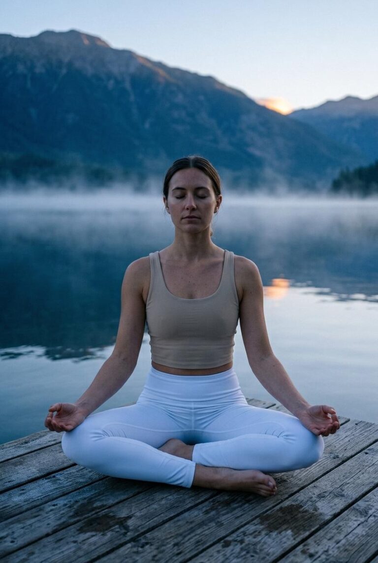 All-Over Print Leggings Mockup in a Misty Mountain Dawn Scene