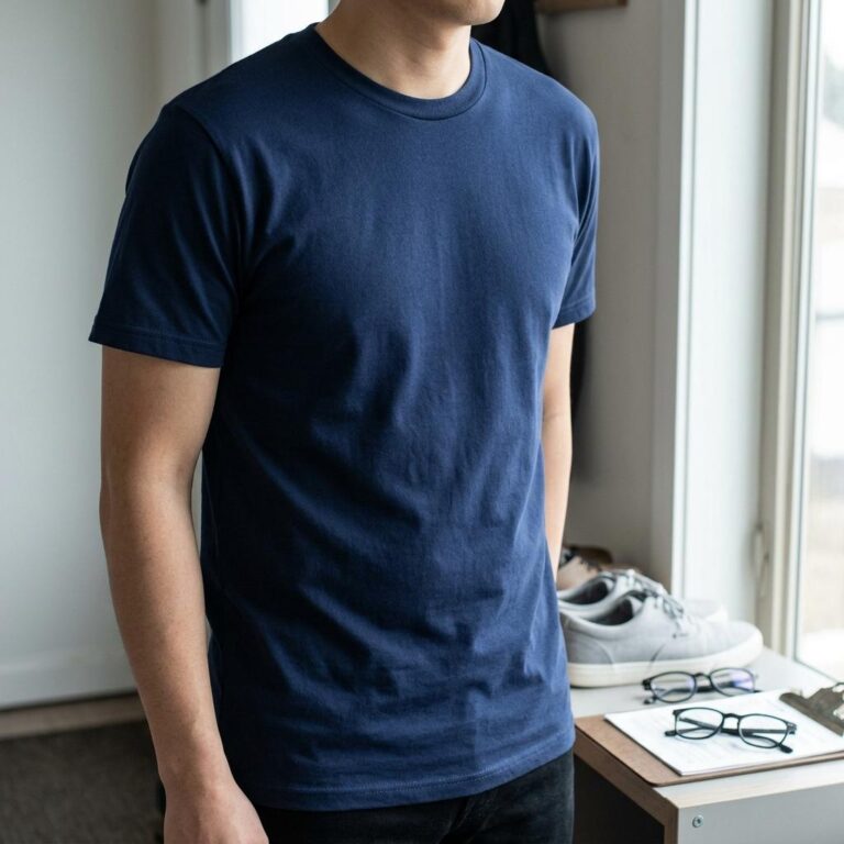 Navy Blue Gildan T-Shirt Mockup in Natural Window Light