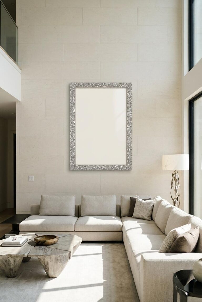 Ornate Silver Framed Print Mockup in a Luxury Living Room