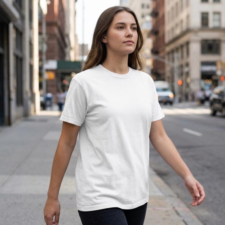 Candid Urban Lifestyle T-Shirt Mockup for Women
