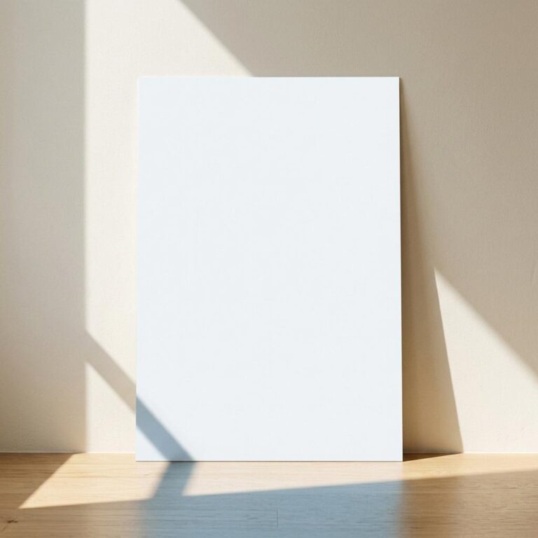 Large Vertical Poster Mockup in a Sunlit Room with a Diagonal Shadow