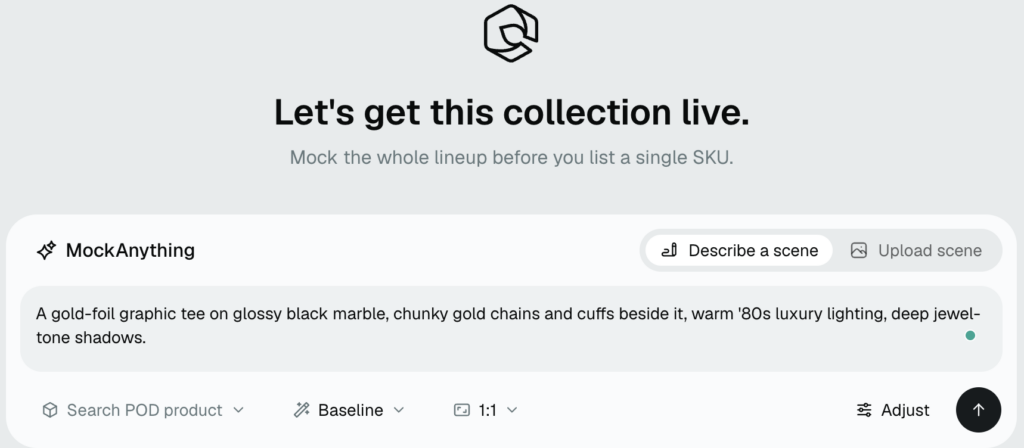 MockAnything AI create glamoratti Tee