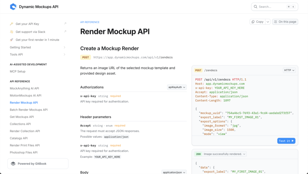 Render Mockup API page