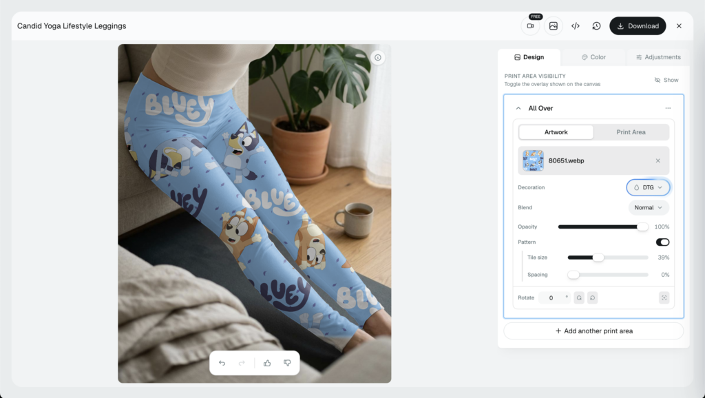 Leggins pattern artwork scale example